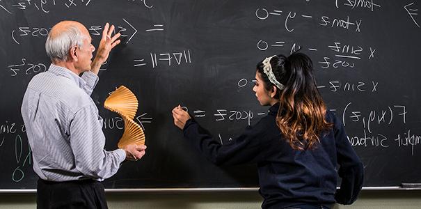 Faculty member helping student learn math